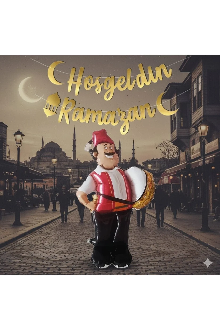 Davulcu folyo balonlu hoşgeldin ramazan kaliğradi 2 li set