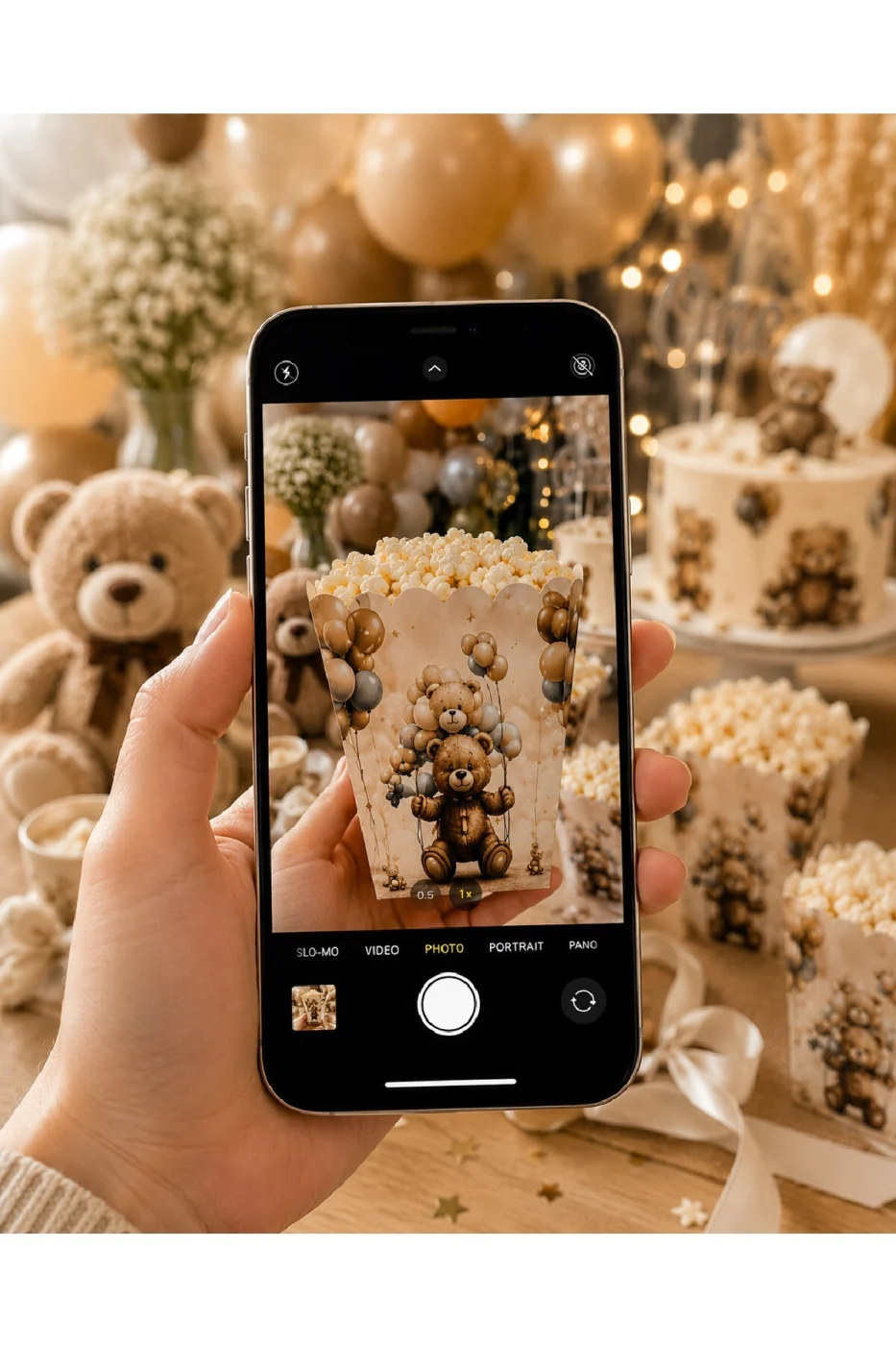Ayıcık Temalı Mısır Kutusu 8 Adet | Teddy Bear Popcorn Kutusu | Doğum Günü Baby Shower Parti Sunum Kutusu gorsel 5