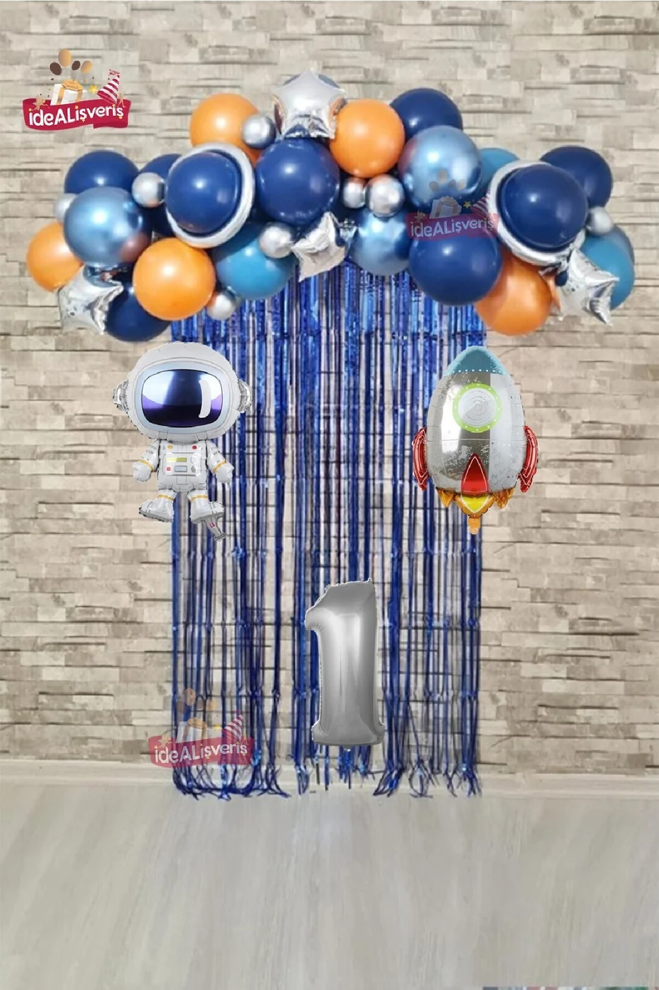 Uzay Konsept Doğum Günü Yaş Balonlu Astroketli Balon Zinciri Seti Uzay Gezegen Doğum Günü PartiSüsü