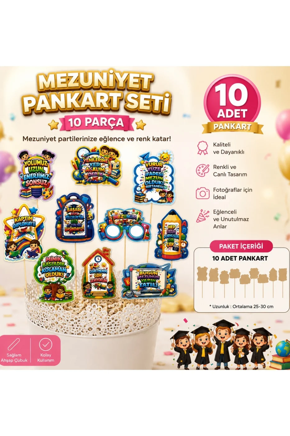 Mezuniyet Pankart Seti 10’lu Mezuniyet Hatıra Seti Fotoğraf Çekim ve Parti Aksesuarları gorsel 6