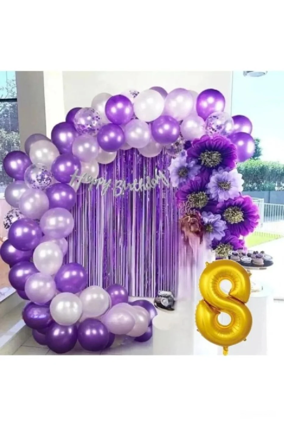 LÜX MOR LİLA BALON ZİNCİR SET DOĞUM GÜNÜ PARTİ SETİ SÜSÜ