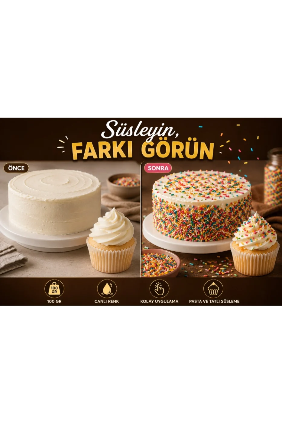 🌟 Renkli Granül Pasta Süsü 200 Gr | Pasta, Cupcake, Donut, Kurabiye ve Tatlı Süsleme Şekeri gorsel 3