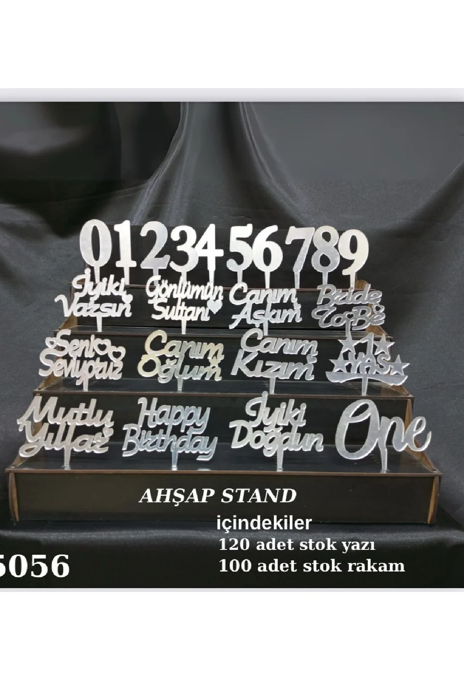 GÜMÜŞ PLEKSİ AHŞAP STAND 120 ADET PASTA YAZISI 100 ADET RAKAM PİLEKSİ gorsel 5