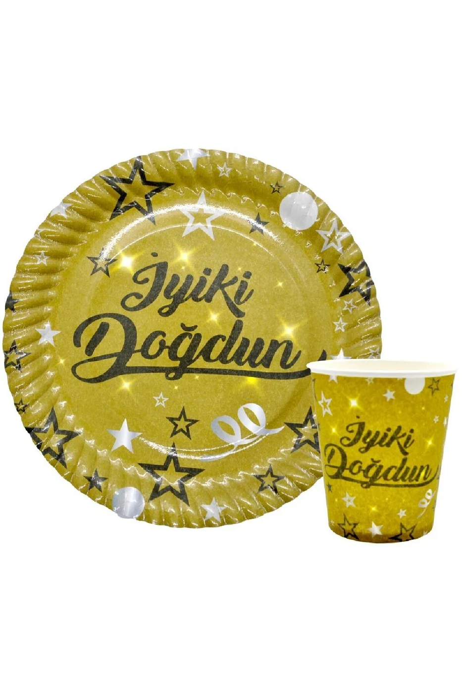 8 Lİ İYİKİ DOĞDUN GOLD TABAK BARDAK SET gorsel 2
