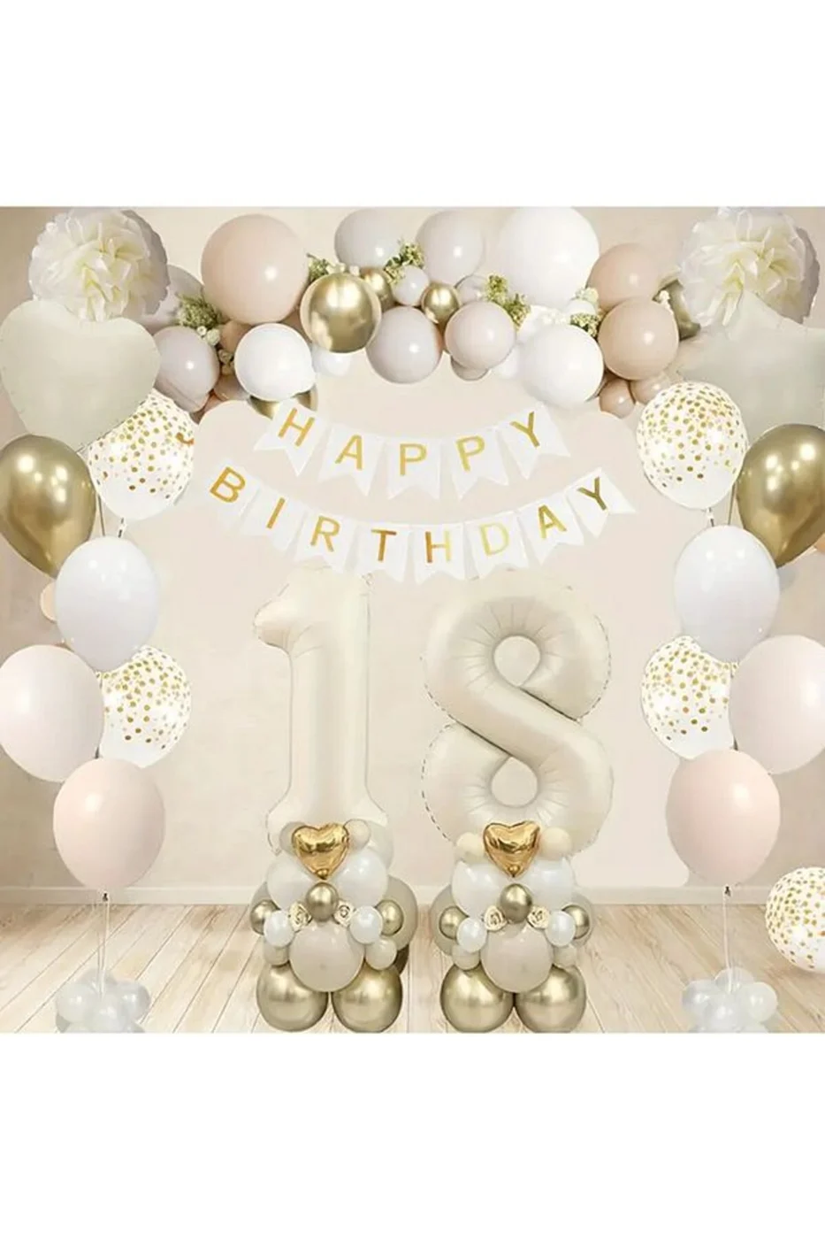 GENÇ ÇOCUK YETİŞKİN HAPPY BRİTHDAY YAŞ RAKAMLI GOLD VE KUM BEJİ DOĞUM GÜNÜ PARTİ KUTLAMA SETİ SÜSÜ gorsel 4