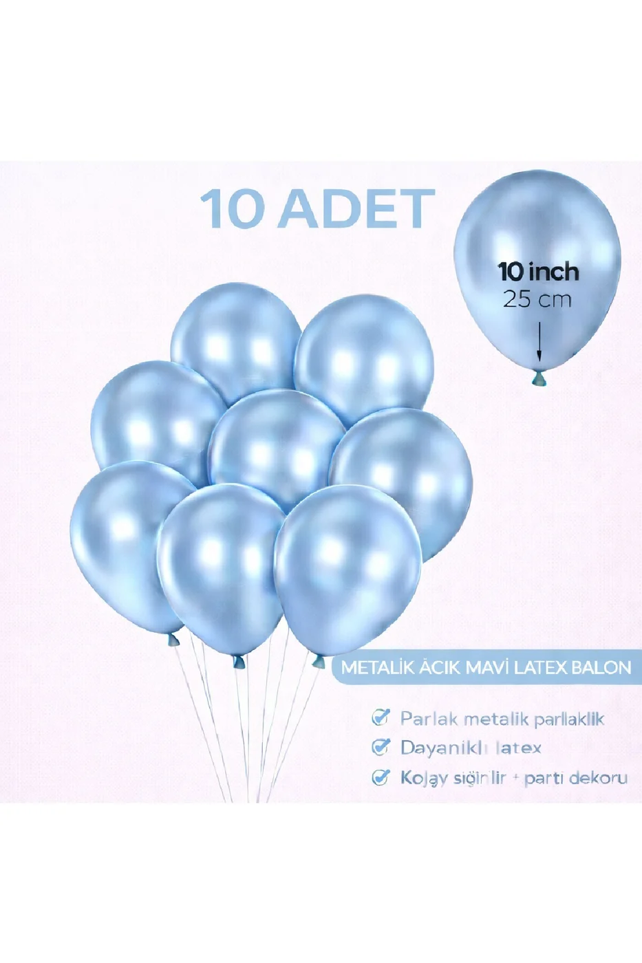 10 Adet Parlak Metalik Balon 10 İnç Parti Balonu Doğum Günü Süsleme