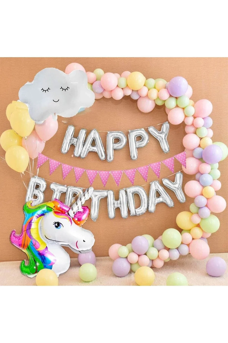Unicorn Temalı Doğum Günü Süsü Balon Zinciri Ve Folyo Balon Doğum Günü Parti Seti gorsel 2