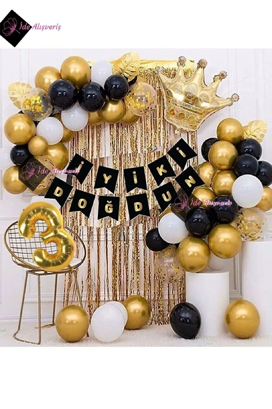 3 Yaş Kral Taçlı Balon Zinciri Doğum Günü Seti Iyi Ki Doğdun Doğum Günü gorsel 2