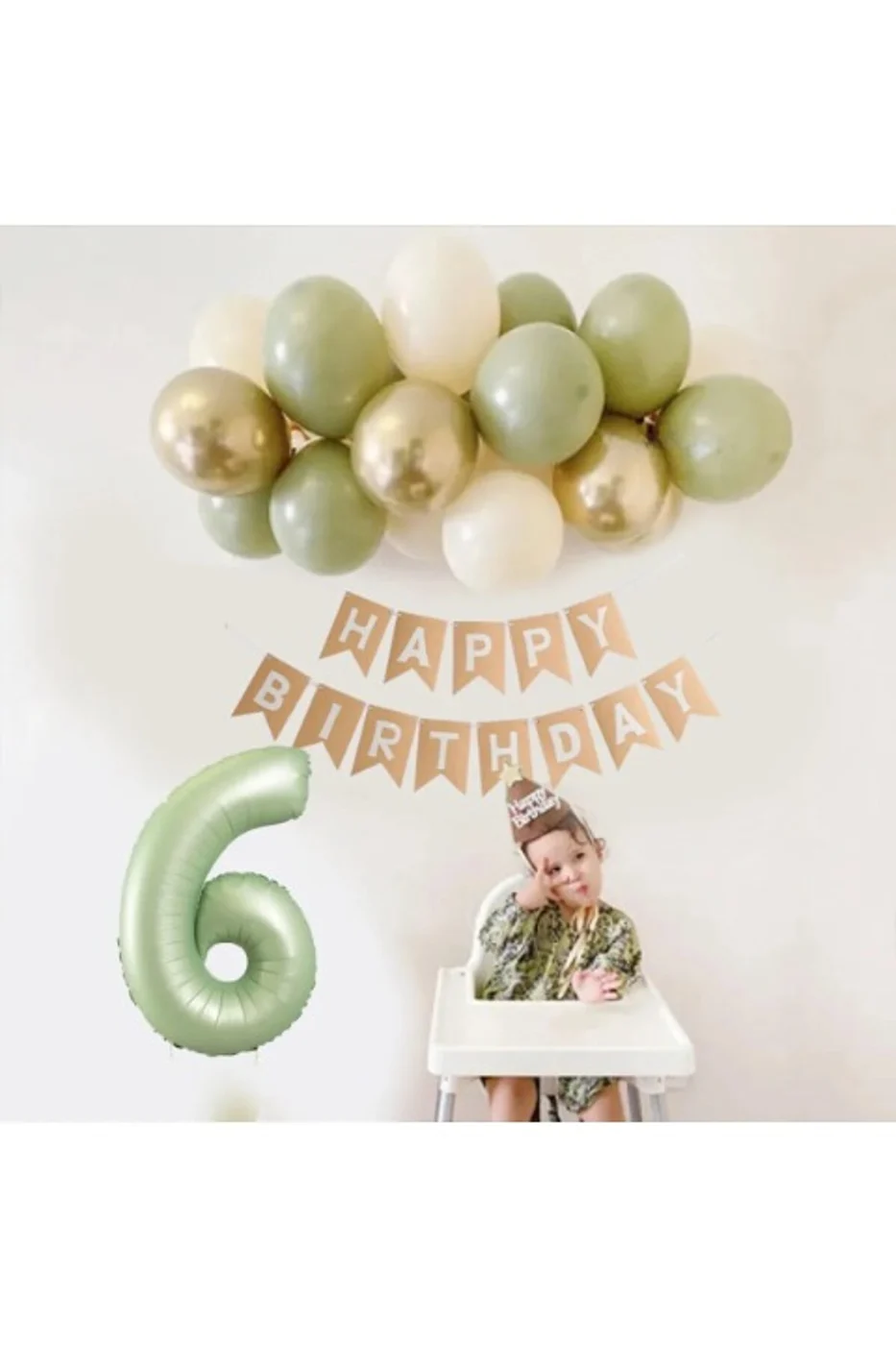 Retro Su Yeşili Rakam Folyo Balon Küf Yeşili Pastel Balon Zincir Seti Doğum Günü Parti Seti Süsü