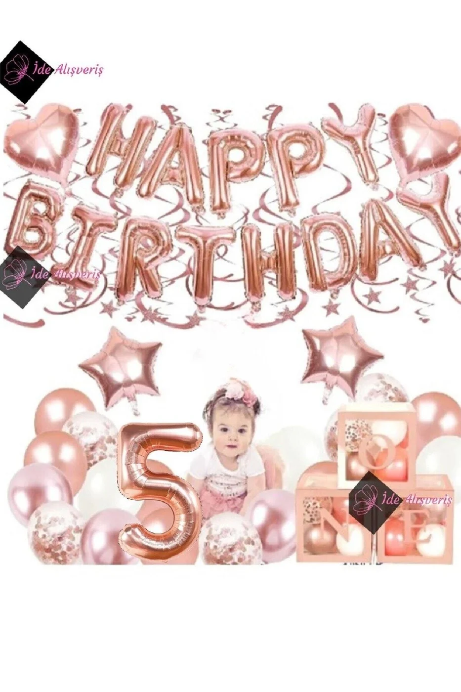 Rose Gold 5 Yaş Balon Zinciri Doğum Günü Seti Iyi Ki Doğdun Doğum Günü Seti