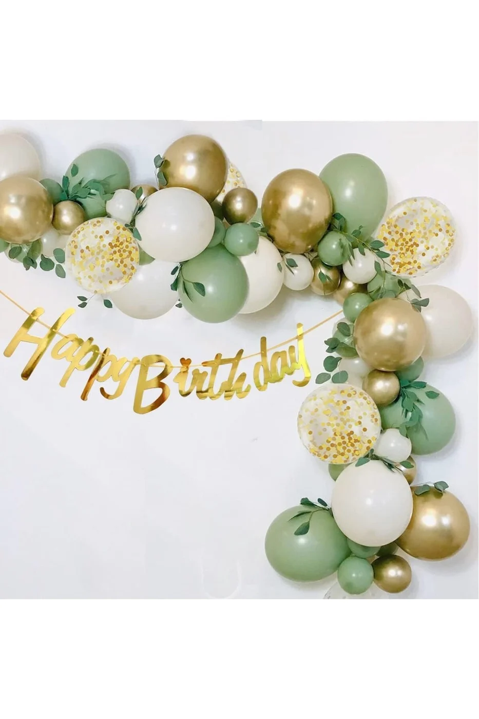 HAPPY BİRTHDAY KALİGRAFİLİ 40 PARÇALI KÜF GOLD KREM ŞEFFAF BALONLU DOĞUM GÜNÜ SÜSÜ gorsel 3
