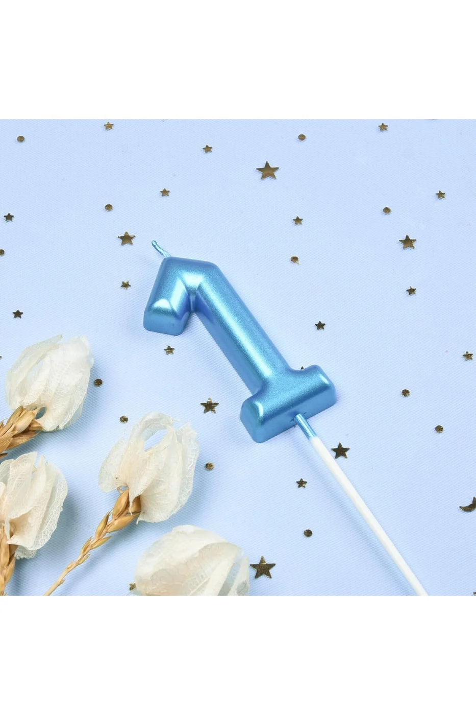 1 YAŞ PARLAK AÇIK MAVİ ŞIK MUM 12 CM gorsel 2