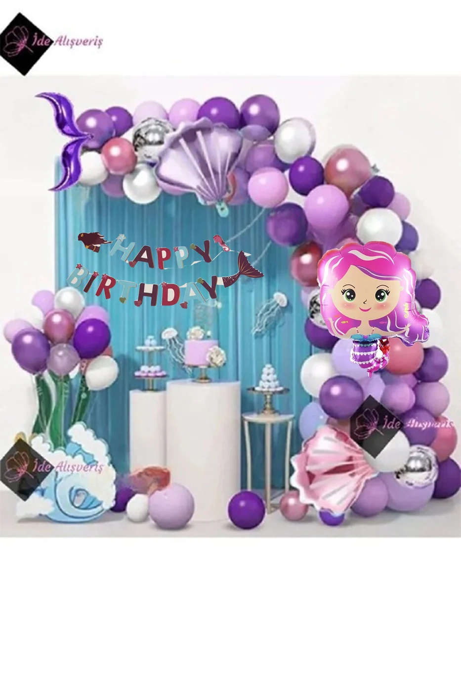 Happy Birthday Deniz Kızı Bannerlı Lüks Doğum Günü Parti Set Doğum Günü Süsü