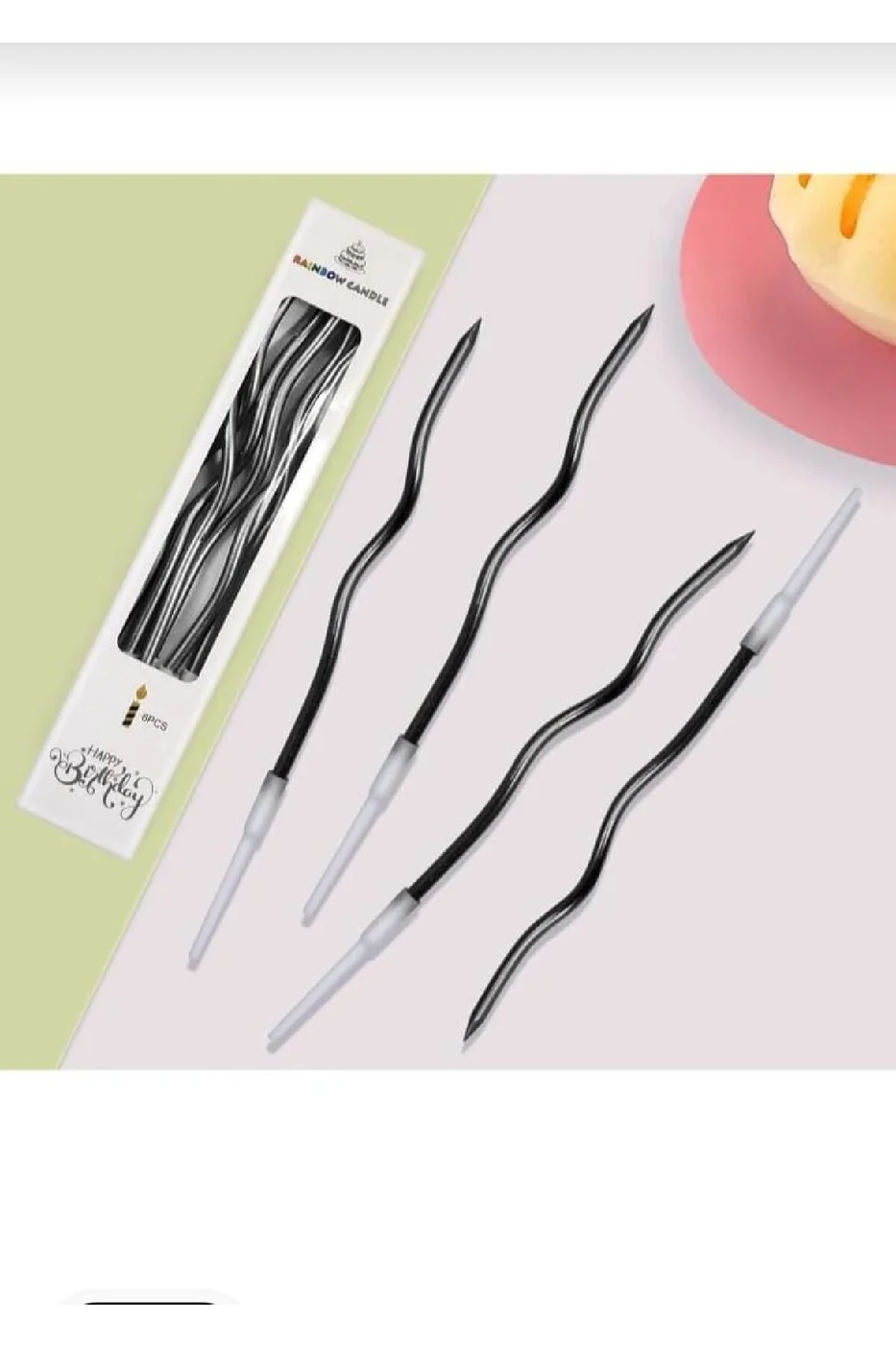 6'LI KIVRIMLI SİYAH MUM 15cm,SPİRAL MUM,KIVRIK MUM gorsel 2