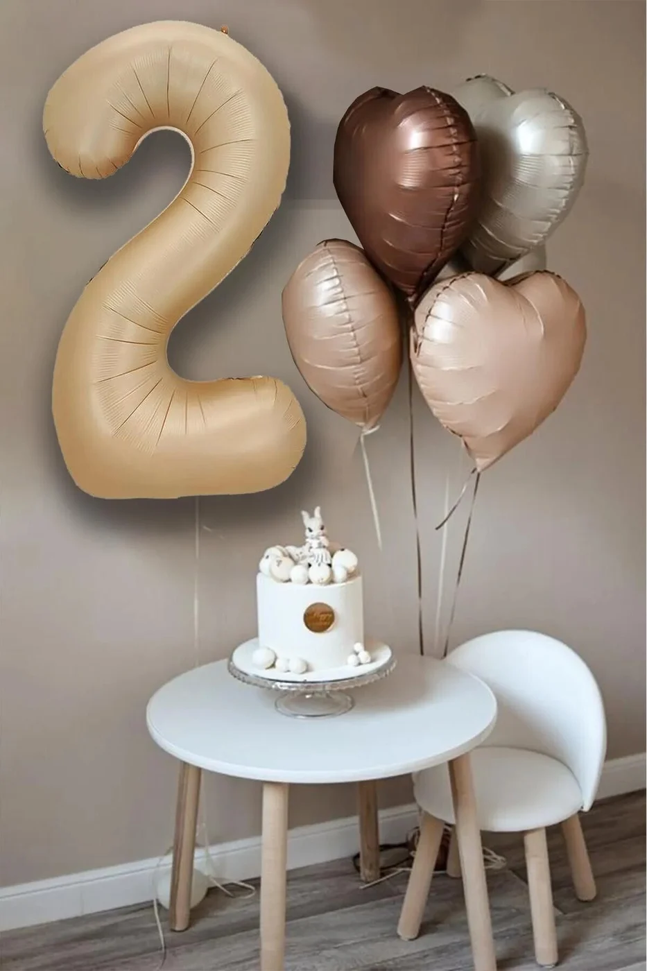 Retro Krem Karamel Kahve Kalpli Bej Yaş Rakam Balon Seti Retro Doğum Günü Parti Seti Süsü