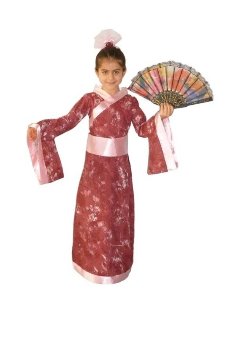 Kız Çocuk Kırmızı Japon Kimono Kostümü