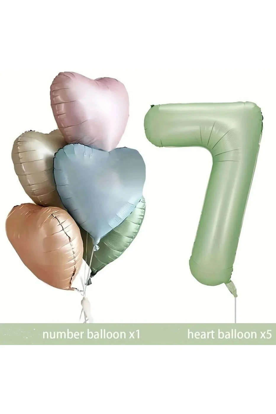 Retro Kalp Folyo Balon Buketi Seti 7 Yaş Su Yeşili Rakam Folyo Balon Doğum Günü Balon Seti