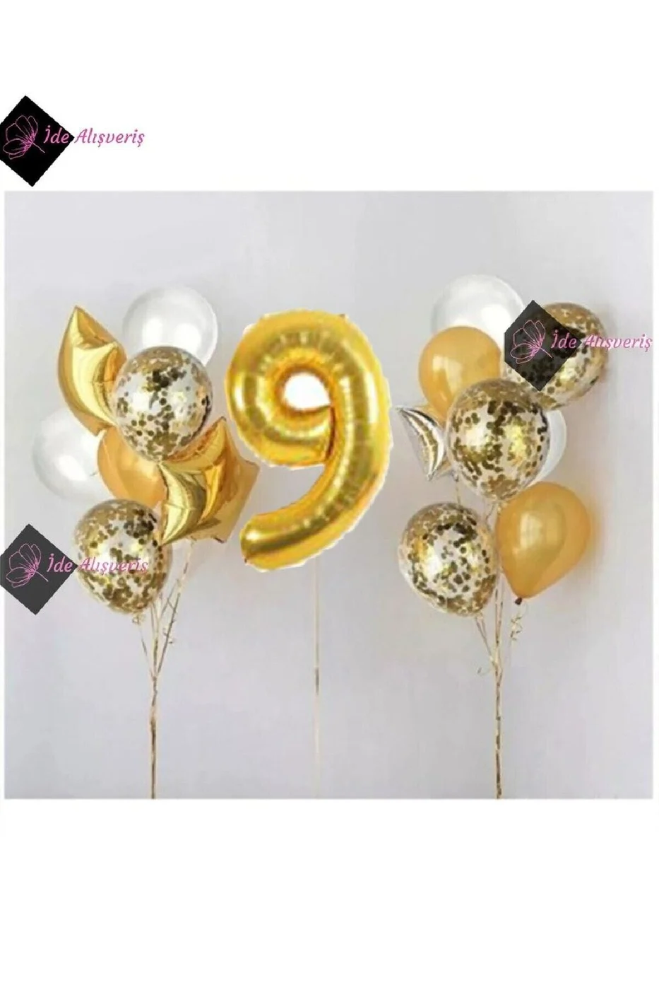 9 Yaş Gold Folyo Balon Şeffaf Balon Seti Doğum Günü Parti Seti