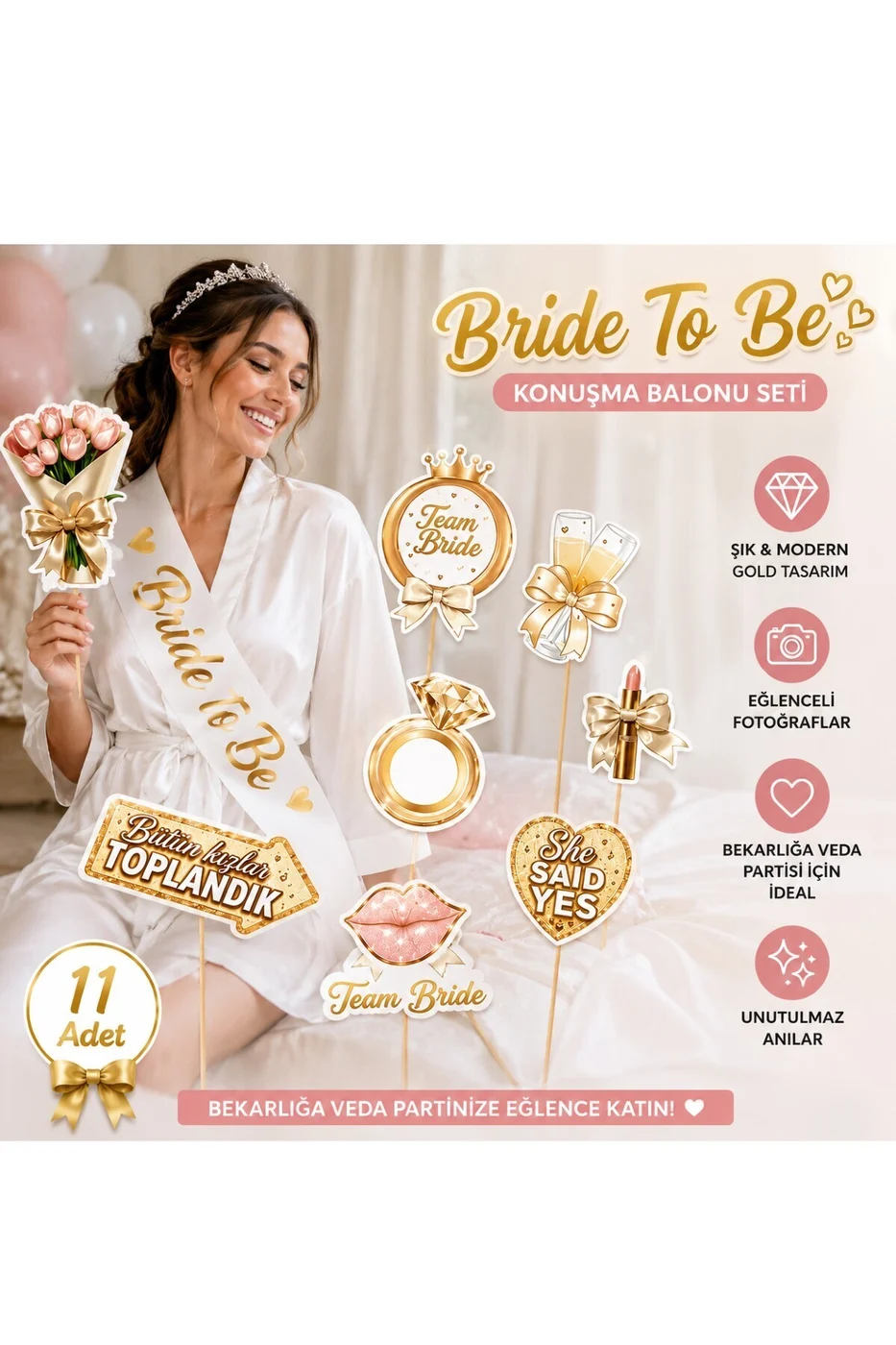 Bride To Be Konuşma Balonu Seti 11 Parça | Bekarlığa Veda Parti Fotoğraf Çekim Aksesuarı | Team Bride Photo Booth gorsel 6