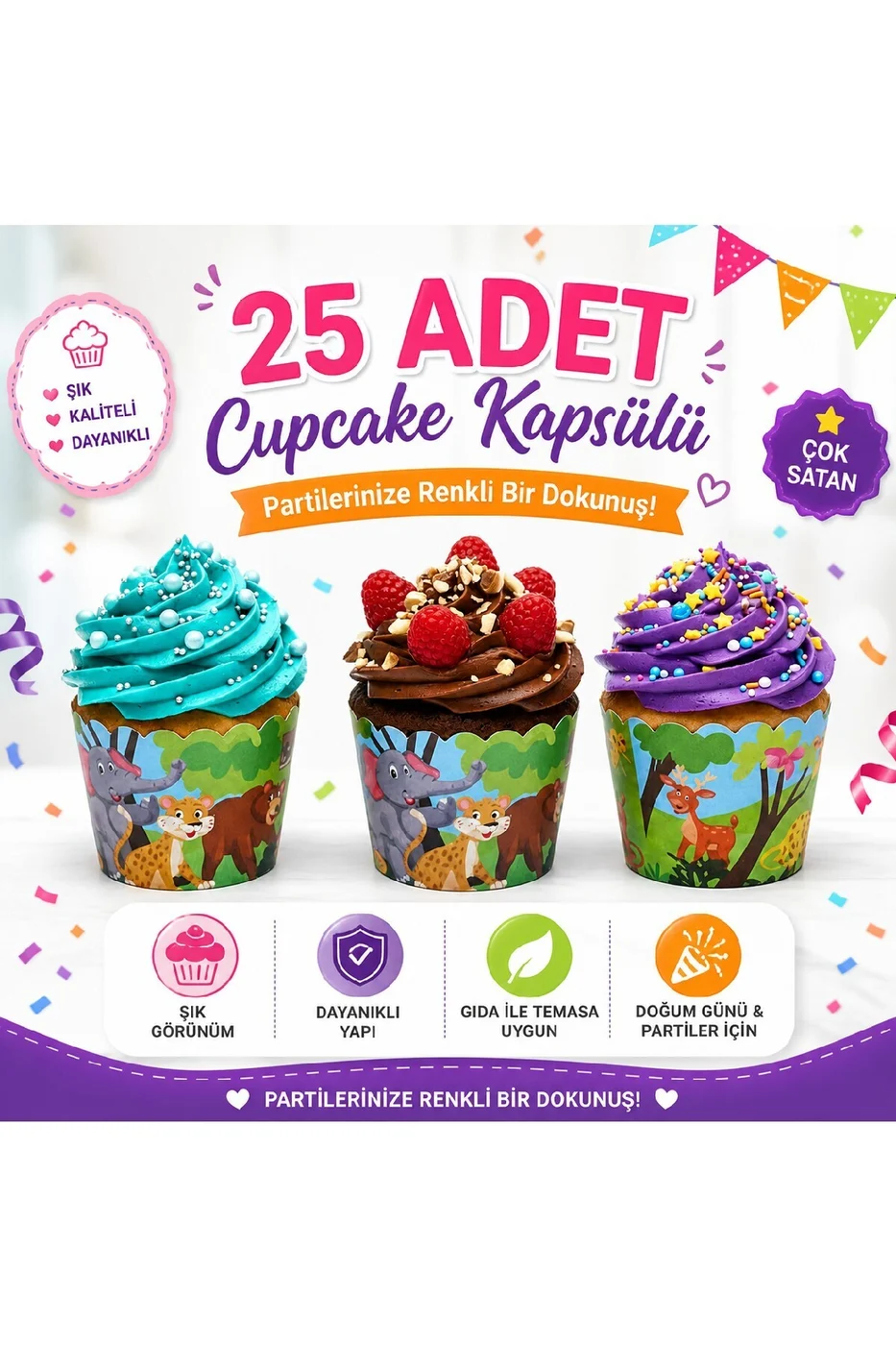 Temalı Desenli Cupcake Kapsülü 25’li – Şık Parti Muffin Kağıdı