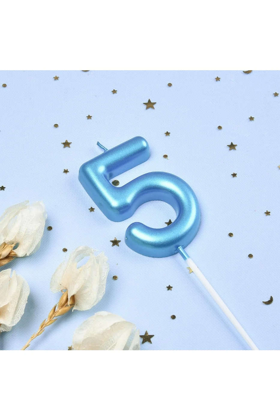 5 YAŞ PARLAK AÇIK MAVİ ŞIK MUM 12 CM gorsel 2