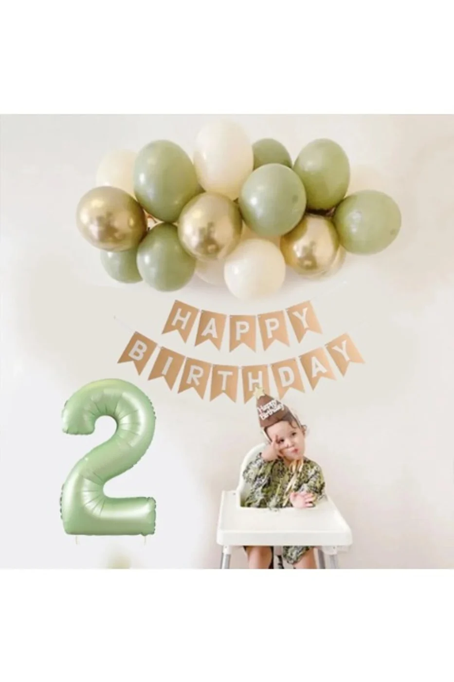 Retro Su Yeşili Rakam Folyo Balon Küf Yeşili Pastel Balon Zincir Seti Doğum Günü Parti Seti Süsü gorsel 2