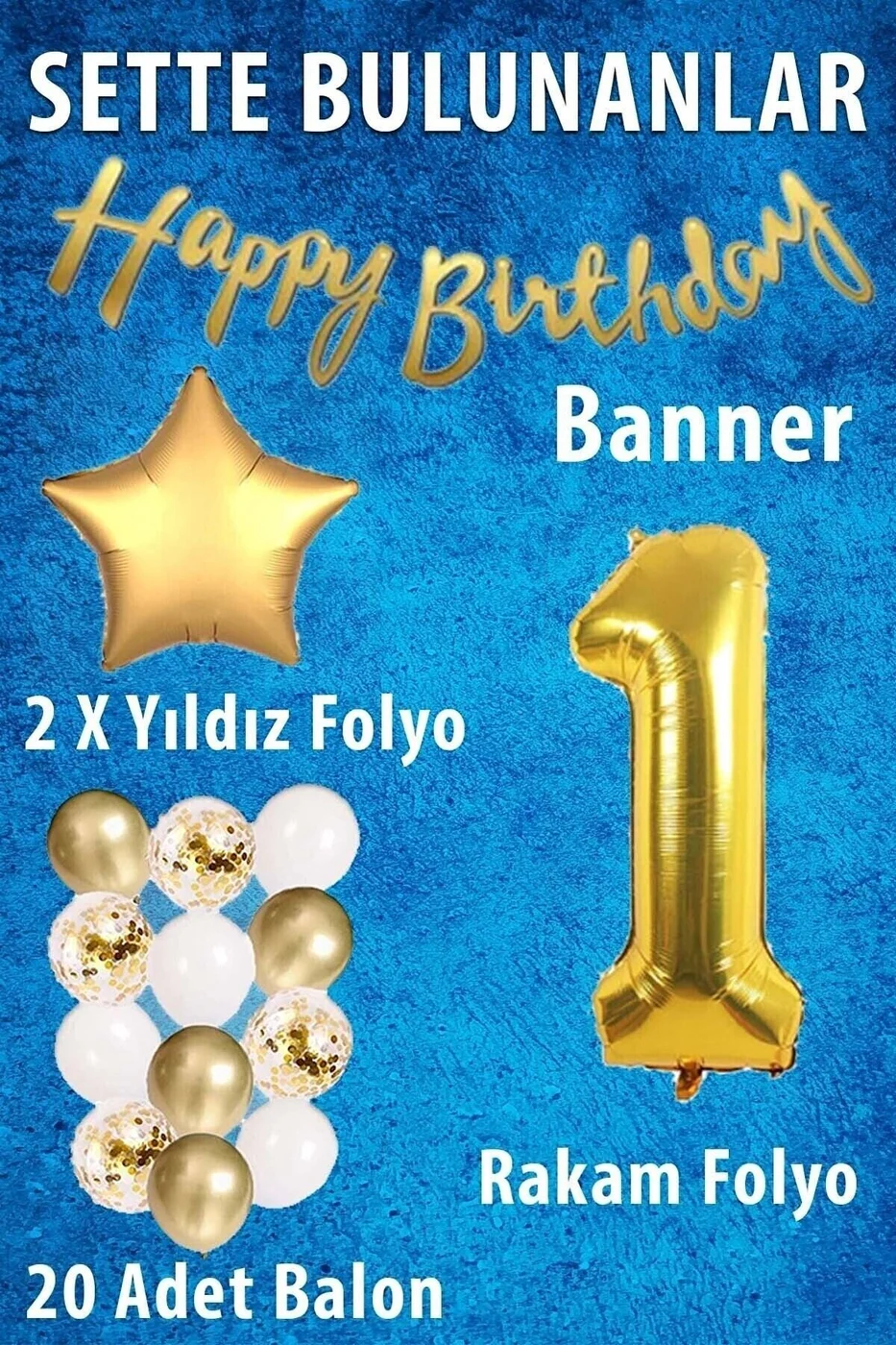 Gold Konsept Doğum Günü Kutlama Seti; Beyaz Gold Konfetili Balon, Rakam Yıldız Folyo Ve Banner gorsel 2