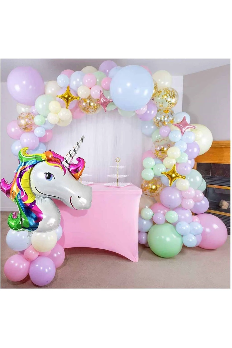 Unicorn Folyolu Makaron Balon Zinciri Doğum Günü Parti Seti Süsü gorsel 3