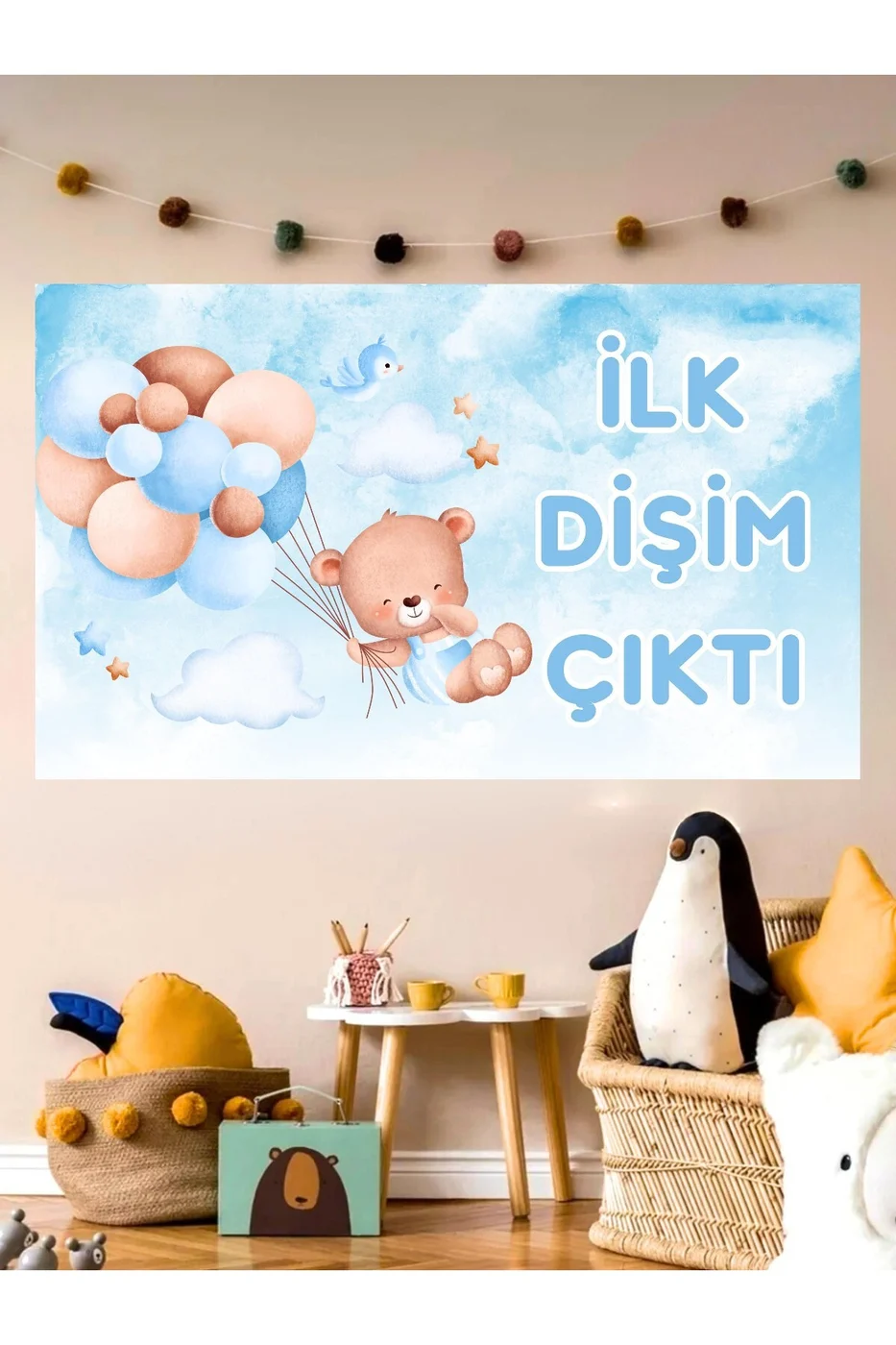 Dişim Çıktı İlk Dişim Temalı Özel Erkek Bebek Afişi Arka Fonu 60x100 Vinil Branda Pankart Süsü gorsel 5