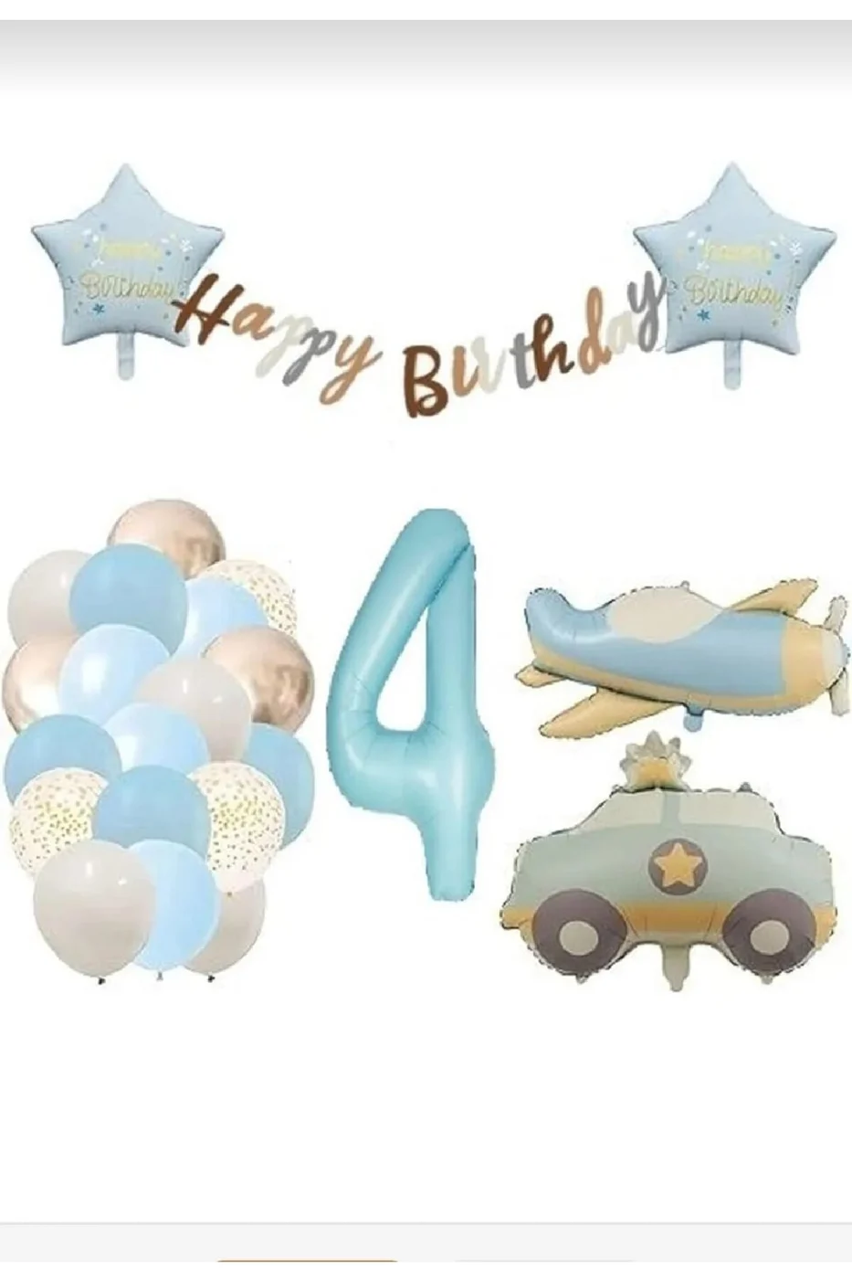 MAVİ YAŞ FOLYO BALONLU RETRO UÇAK POLİS ARABASI BALON RETRO DOĞUM GÜNÜ PARTİ SETİ SÜSÜ gorsel 6