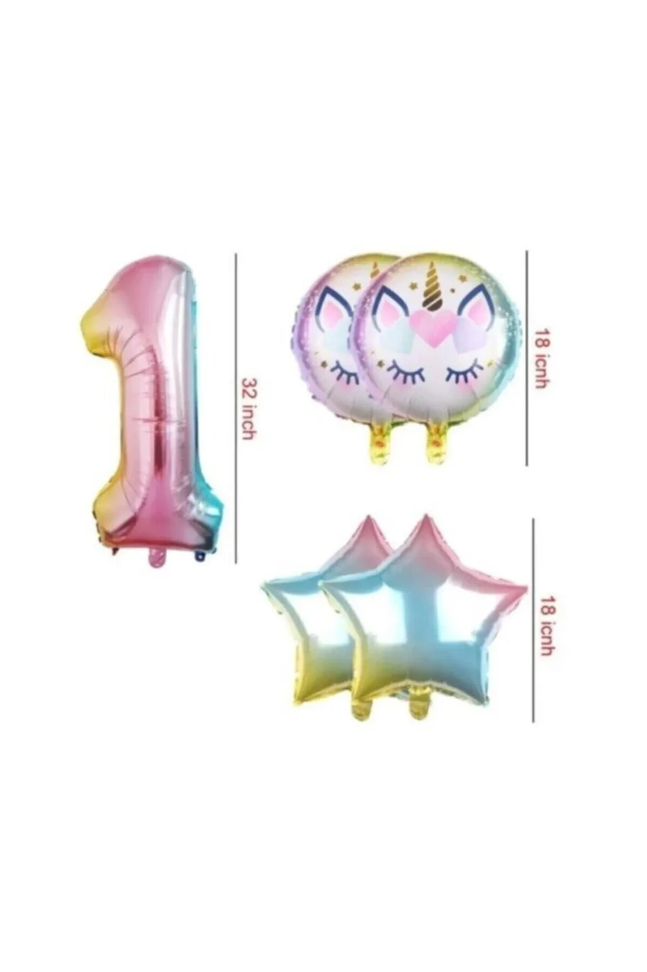 Lüks Yaş Unicorn Gökkuşağı Folyo Balon Set 5 Li gorsel 2