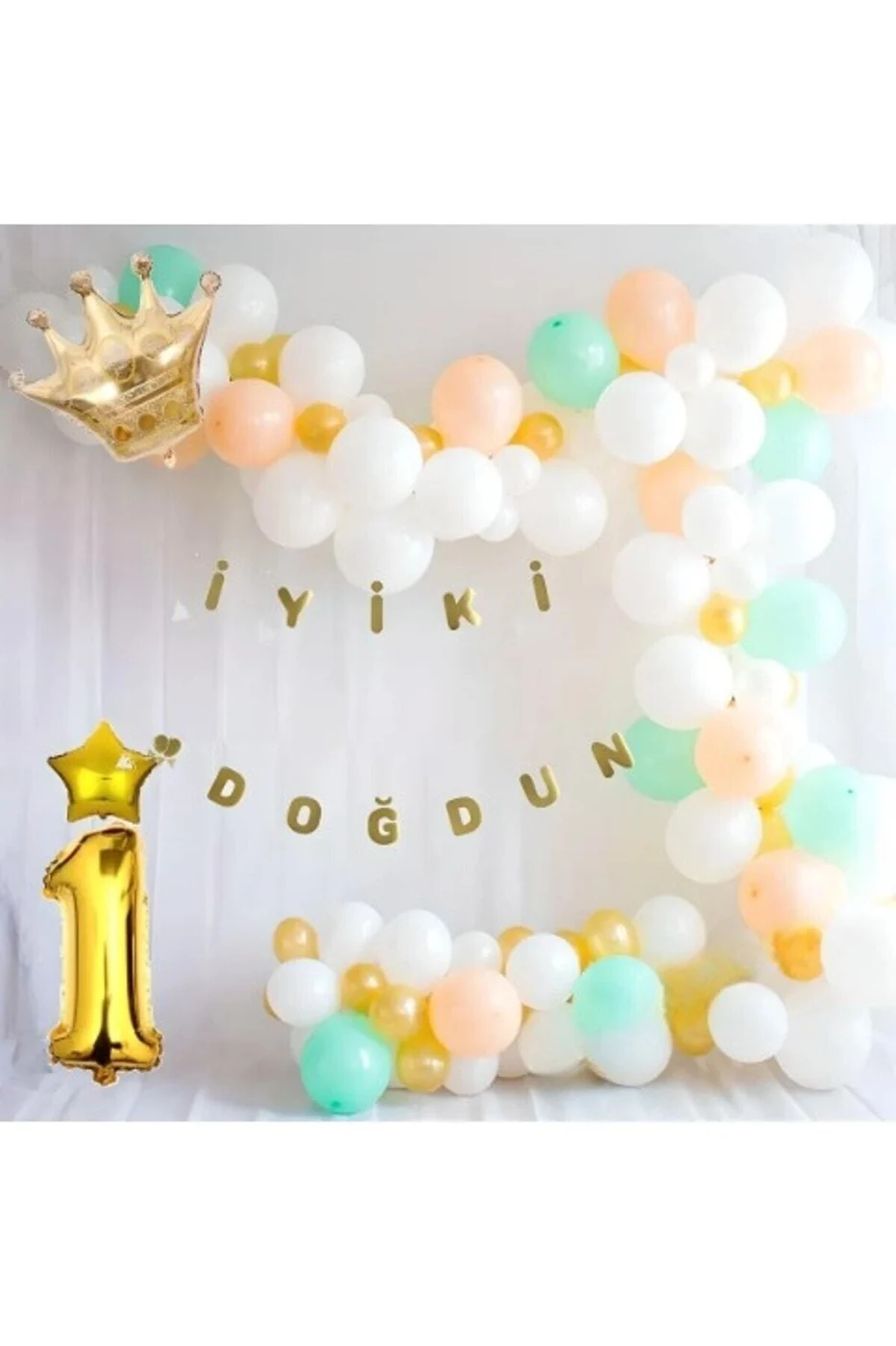 mstfx 1 Yaş Beyaz Somon Yeşil Makaron Zincir Balon Seti smodelix 850662
