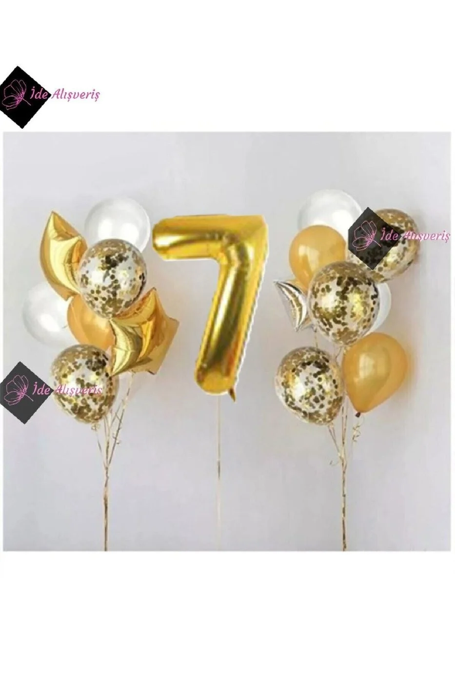 7 Yaş Gold Folyo Balon Şeffaf Balon Seti Doğum Günü Parti Seti
