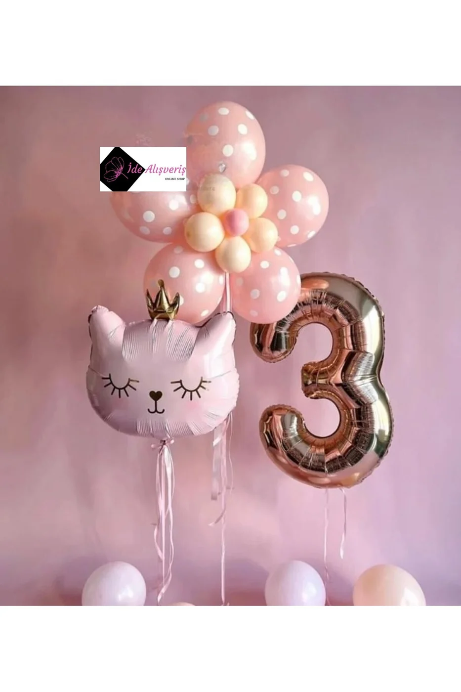 ÇİÇEK KEDİ BALON DEMETİ DOĞUM GÜNÜ SÜSÜ DOĞUM GÜNÜ PARTİ SETİ gorsel 2