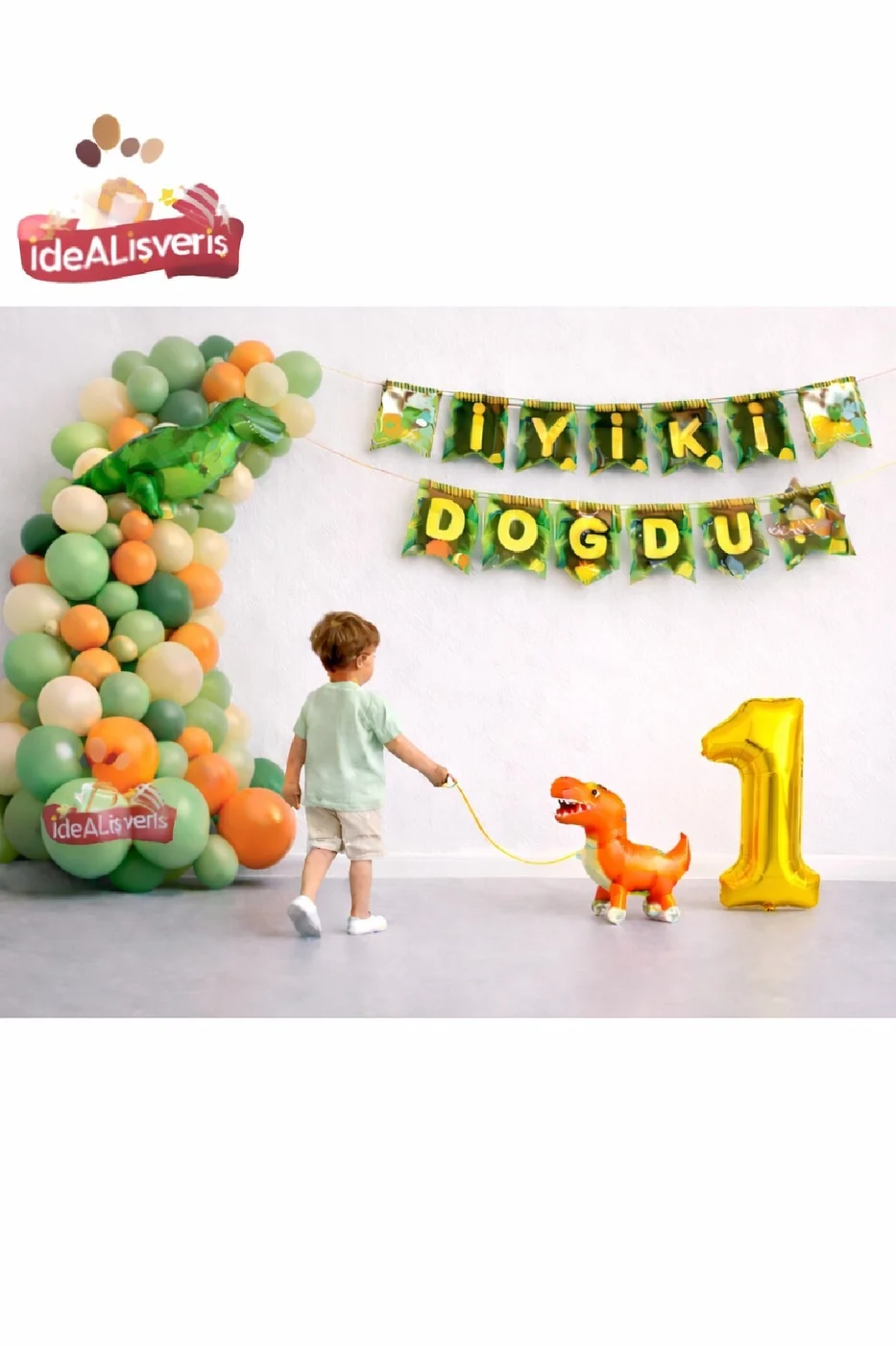 Jurassic Adventure Dinozor Doğum Günü Parti Konsept Seti Süsü Yürüyen Dinozor Gold Rakam Balonlu