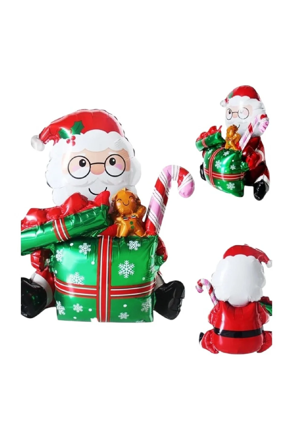 Oturan Hediye Kutulu Noel Baba Folyo Balon Yılbaşı Folyo Balon gorsel 4