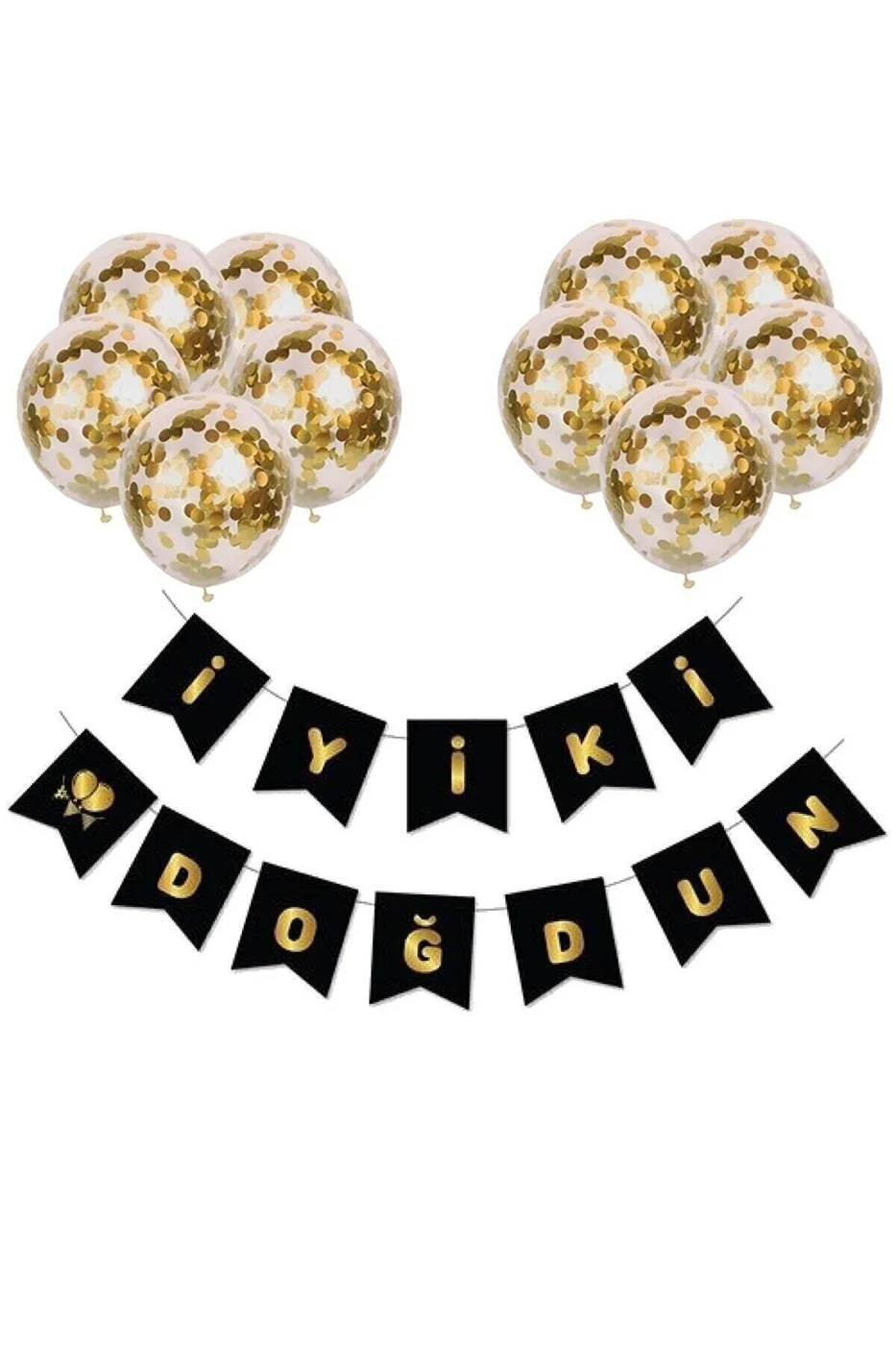 Iyi Ki Doğdun Siyaha Gold Varaklı Banner Yazı Konfetili Şeffaf Balon Seti