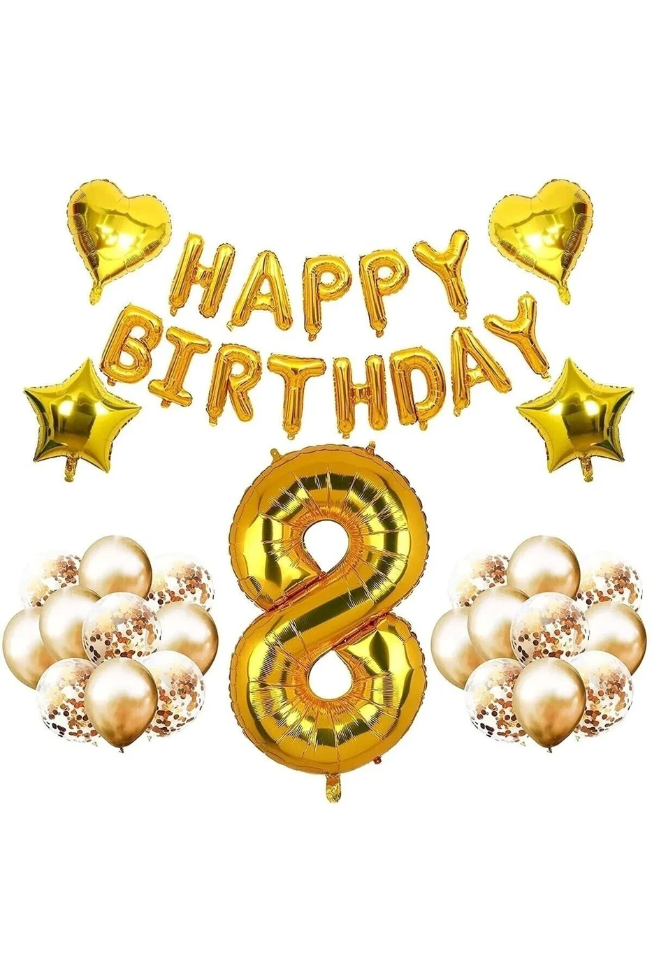 8 Yaş Gold Happy Balon Seti