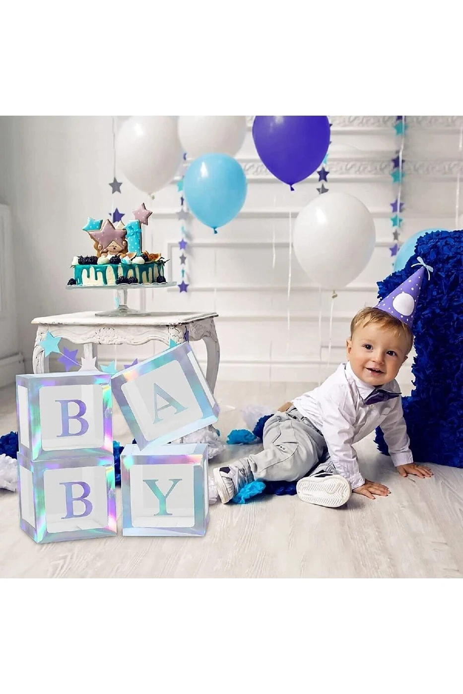 4 Kutu Gümüş Şeffaf Kutu Baby Yazılı Harf Gümüş 25 Cm