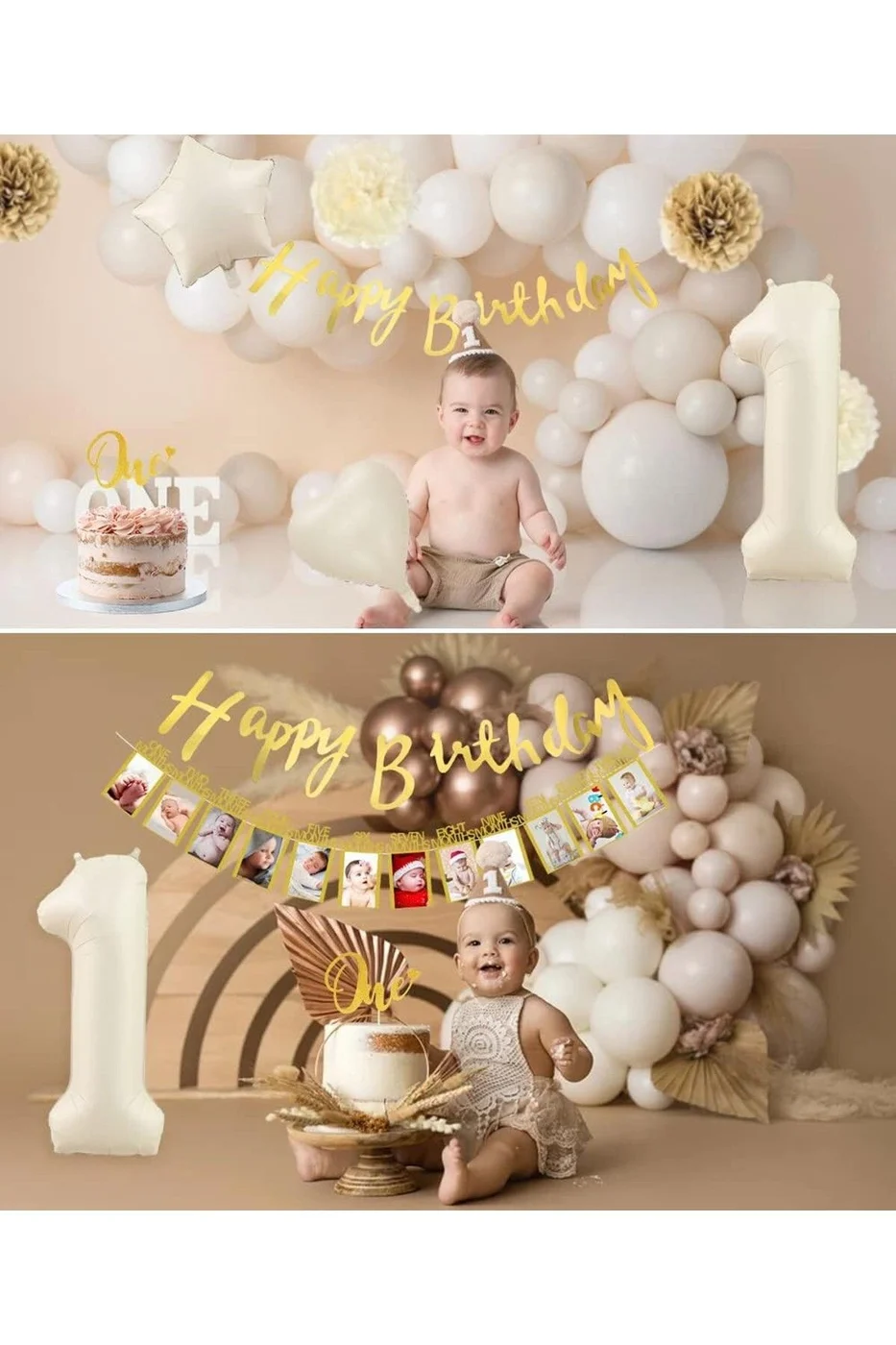 İlkDoğum Günü Dekorasyonu, Bej, Beyaz, Gold Rose Balonlar, 1. Doğum Günü, Doğum Günü Parti Seti Süsü gorsel 5