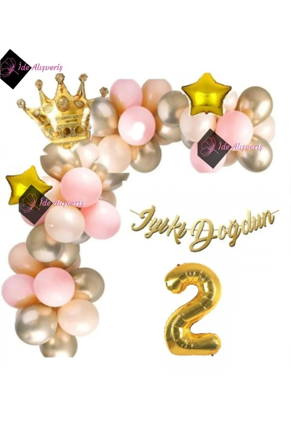 2 Yaş Lüks Doğum Günü Balon Seti Gold Pembe Doğum Günü Parti Süsü