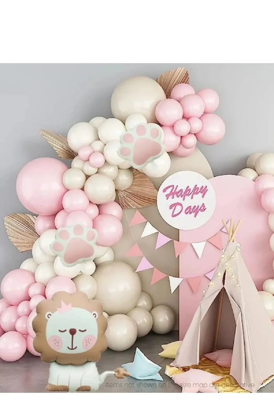 Mat Aslan Pençe Pembe Retro Beyaz Balon Garland Seti Doğum Günü Parti Seti Süsü gorsel 4