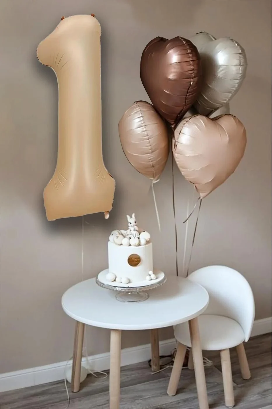 Retro Krem Karamel Kahve Kalpli Bej Yaş Rakam Balon Seti Retro Doğum Günü Parti Seti Süsü gorsel 3