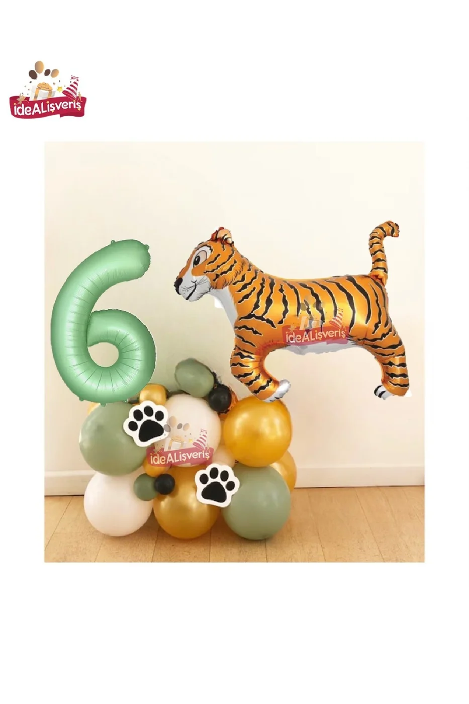 Büyük Kaplan Balon 6 Yaş Yeşil Folyo Balonu Safari Balon  Kaplan Doğum Günu Parti Seti Süsü
