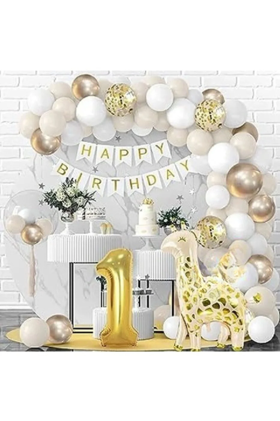 ZÜRAFA FOLYOLU LÜKS YAŞ BALON ZİNCİR SET DOĞUM GÜNÜ SÜSÜ PARTİ SETİ gorsel 2