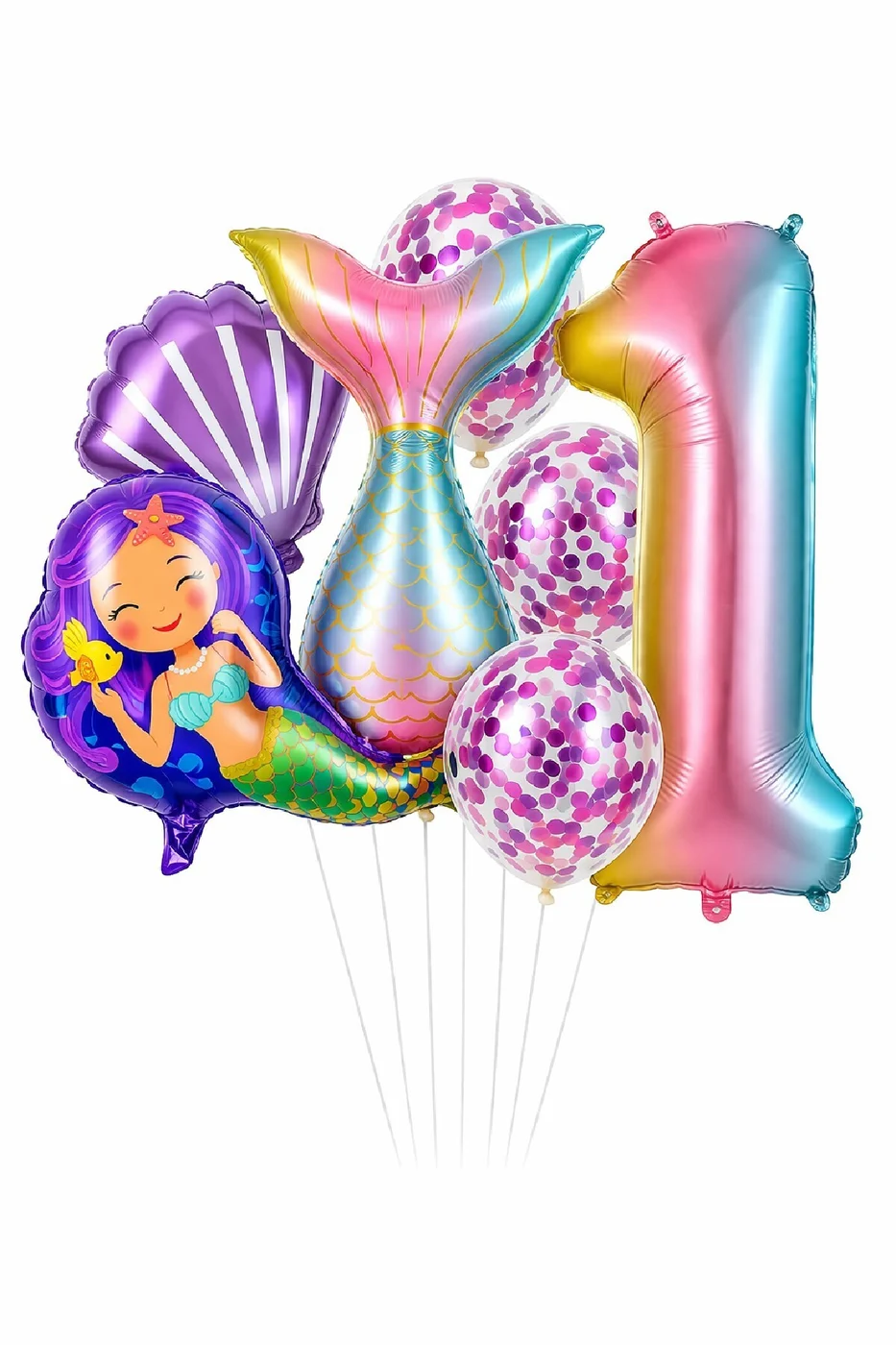 Deniz Kızı Kuyruğu Deniz Kabuğu Gökkuşağı Rakam Doğum Günü Balon Seti Konfeti Balonlu Parti Seti gorsel 2