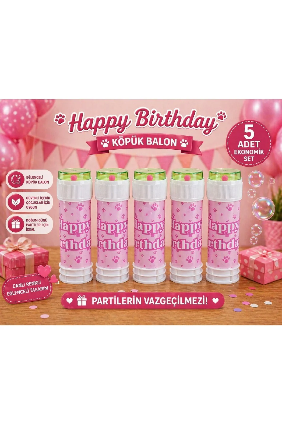 Happy Birthday Köpük Balon 10’lu Set Pembe Kedi Temalı Doğum Günü Parti Oyuncağı Çocuklar İçin Eğlenceli Köpük Baloncuk gorsel 4