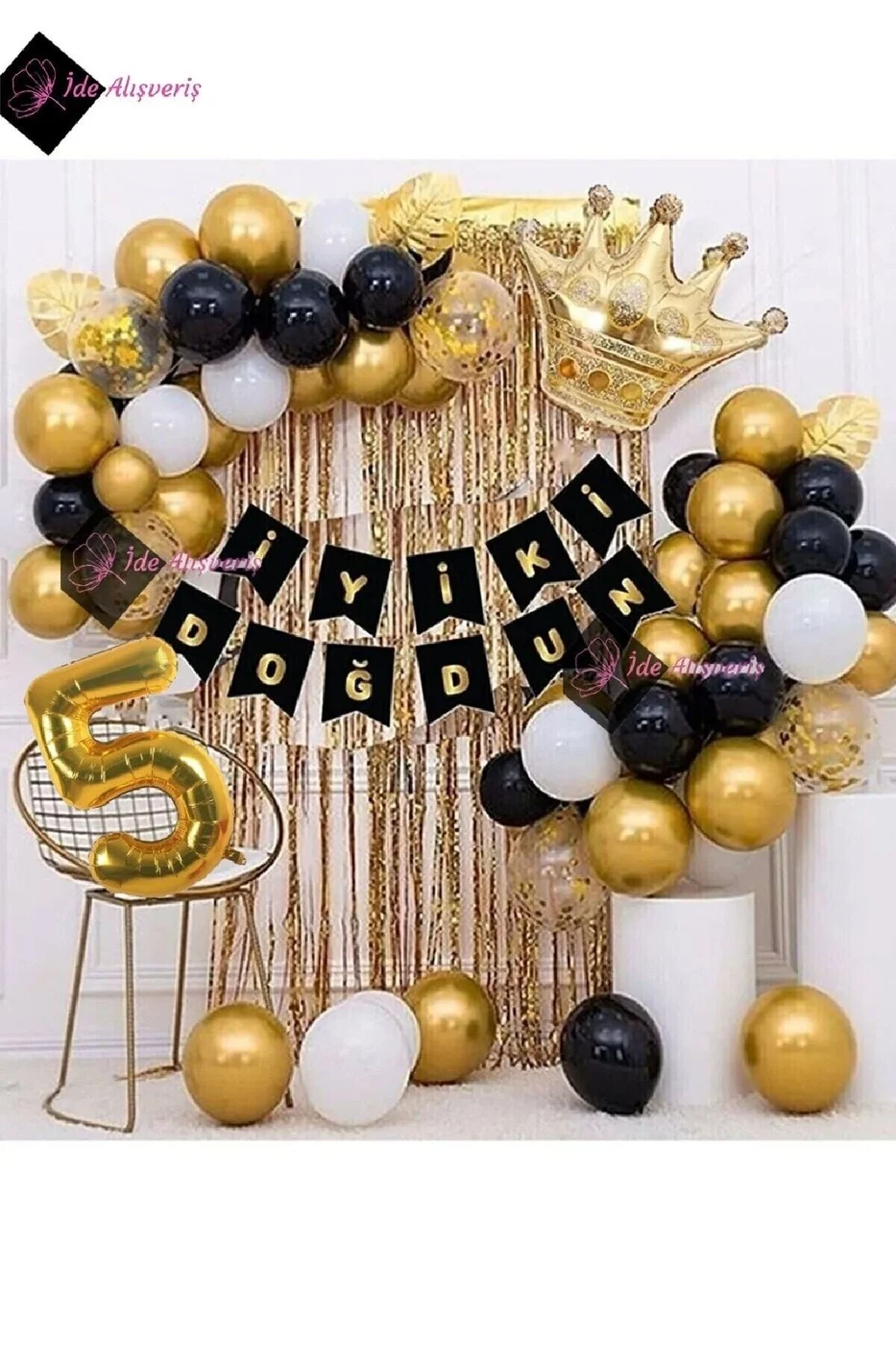 5 Yaş Kral Taçlı Balon Zinciri Doğum Günü Seti Iyi Ki Doğdun Doğum Günü gorsel 2