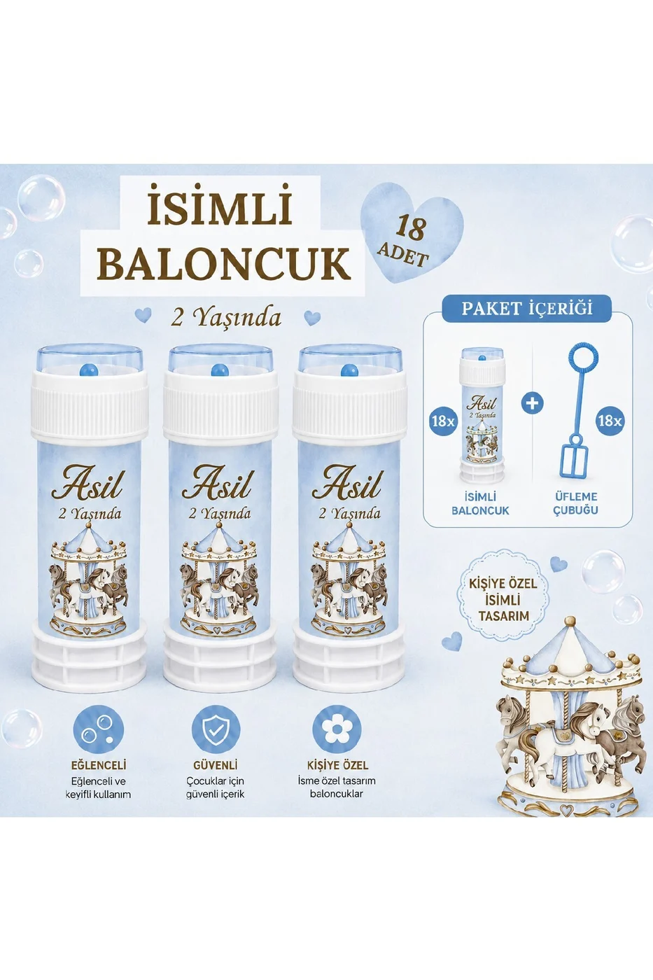 Kişiye Özel İsimli Köpük Baloncuk 18 Adet Erkek Doğum Günü Parti Hediyeliği Mavi Konsept gorsel 4