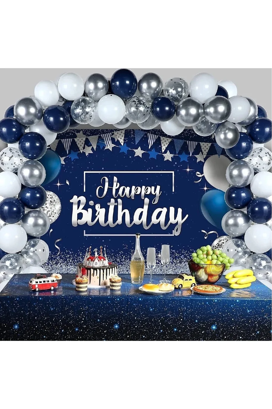 Lacivert Gümüş Balon Kemer Kiti Doğum Günü Partisi Süsleme Partisi gorsel 4